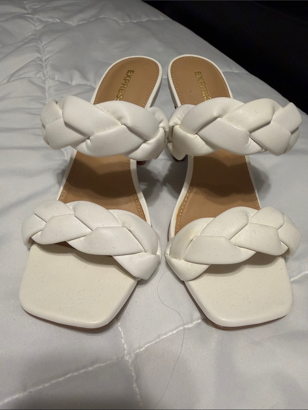 New!!! Express White Braided Double-Strap Slide Heels